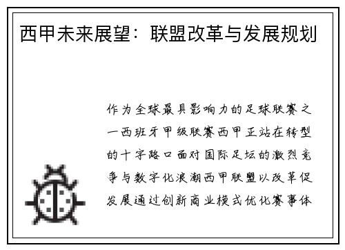 西甲未来展望：联盟改革与发展规划