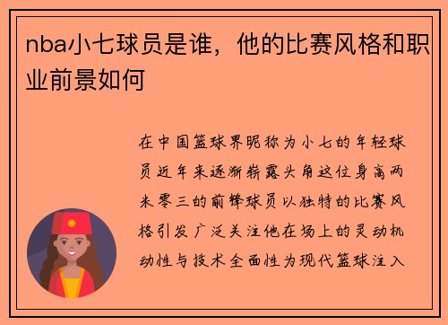 nba小七球员是谁，他的比赛风格和职业前景如何